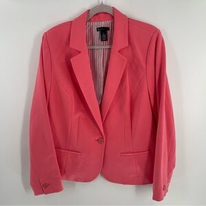 Lane Bryant Soft Coral Knit One Button Lined Long Sleeve Blazer Jacket Office